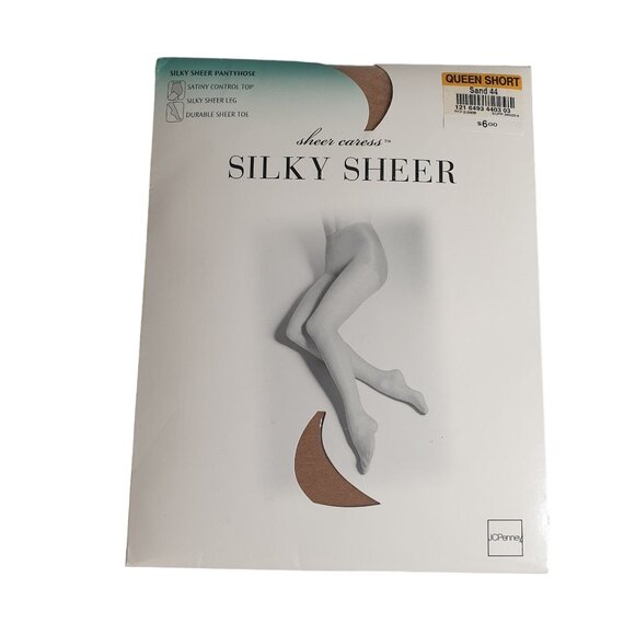 Silky Sheer Queen Short Sand 44 Pantyhose JCPenney With Control Top Durable Toe - Picture 1 of 2